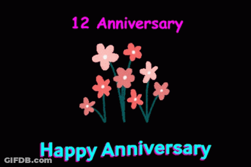 A Black Background With Pink Flowers And The Words Happy Anniversary GIF