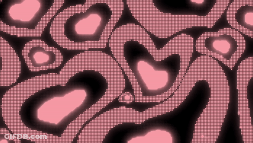 A Black Background With Pink Hearts And Circles On It GIF