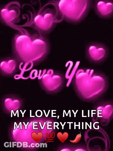 A Black Background With Pink Hearts And The Words " Love You " GIF