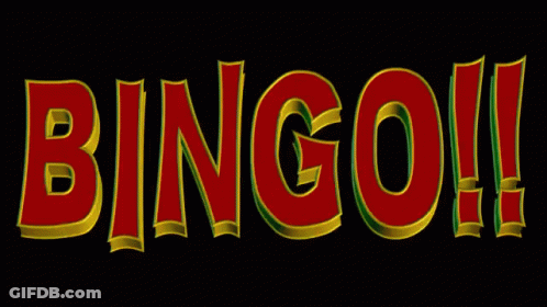 A Black Background With Red And Yellow Letters That Say Bingo GIF