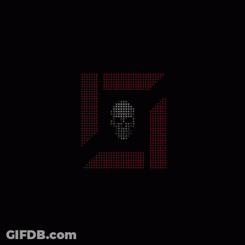 A Black Background With Red Dots And A Skull On It GIF