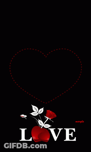 A Black Background With Red Hearts And The Word Love In White GIF