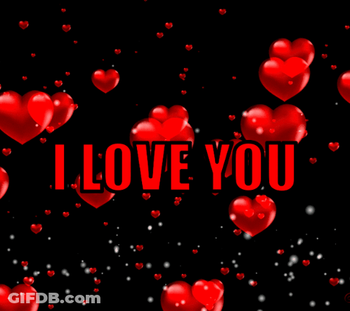 A Black Background With Red Hearts And The Words " I Love You " In Red GIF