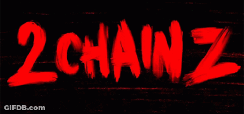 A Black Background With Red Letters That Say 2 Chainz GIF