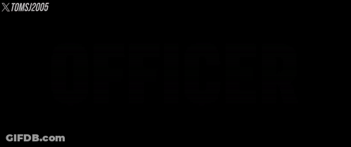 A Black Background With Red Text That Says Officer GIF