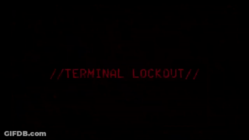 A Black Background With Red Text That Says Terminal Lockout . GIF