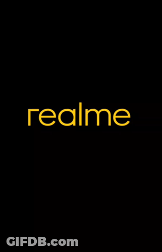A Black Background With The Word Realme In Yellow GIF