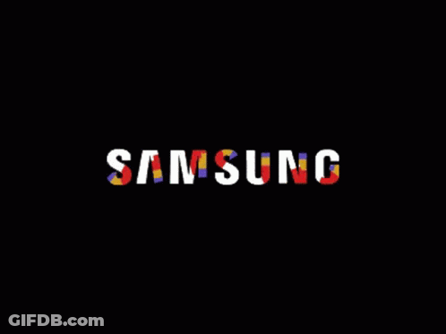 A Black Background With The Word Samsung In White GIF