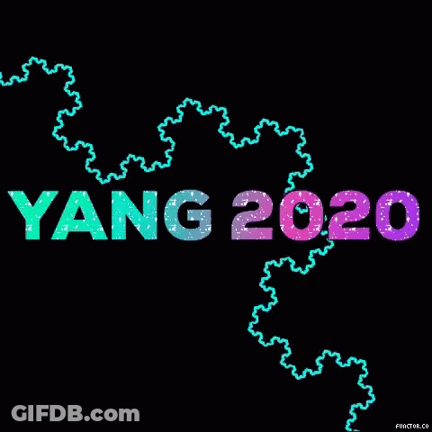 A Black Background With The Word Yang 2020 Written On It GIF