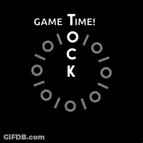 A Black Background With The Words Game Time In White GIF