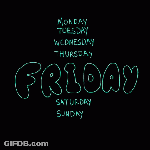 A Black Background With The Words Monday Tuesday Wednesday Thursday Friday Saturday Sunday Written On It GIF