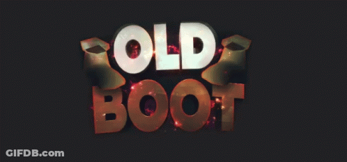 A Black Background With The Words Old Boot Written In White Letters GIF