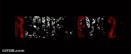 A Black Background With The Words Resident Evil 2 In Red GIF