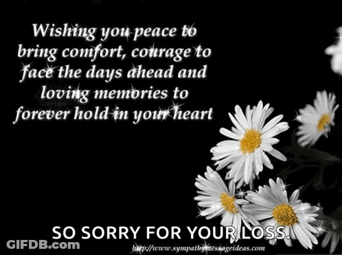 A Black Background With White Daisies And The Words Wishing You Peace To Bring Comfort Courage To Face The Days Ahead An GIF