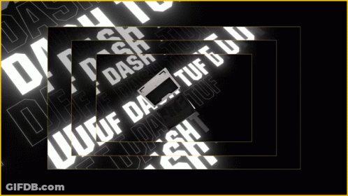 A Black Background With White Dash And Tuf Written On It GIF