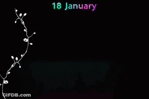 A Black Background With White Flowers And The Words 18 January GIF