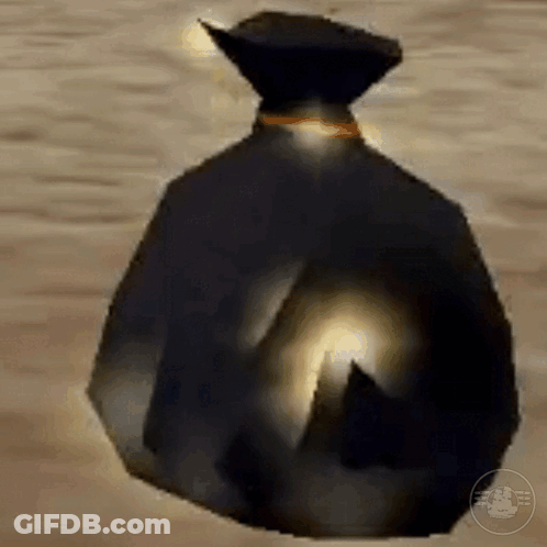 A Black Bag With A Yellow Ribbon Around The Neck GIF