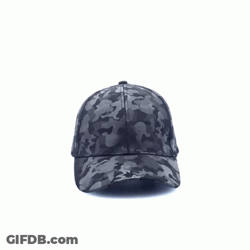 A Black Baseball Cap With A Camouflage Pattern GIF