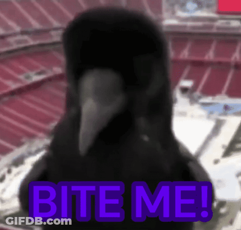A Black Bird Says Bite Me In Purple GIF