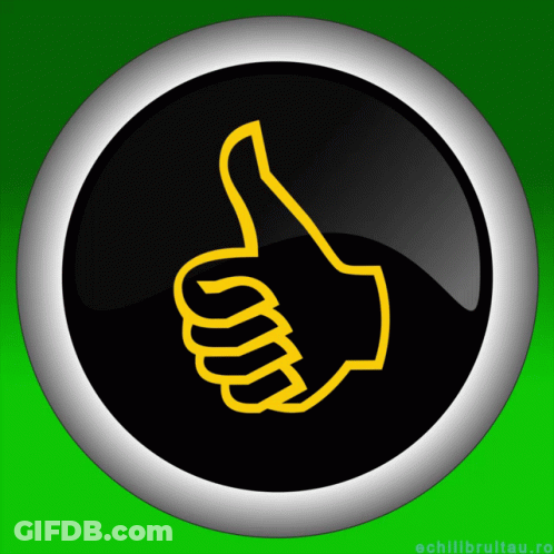 A Black Button With A Yellow Hand Giving A Thumbs Up On It GIF
