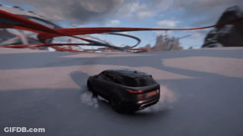 A Black Car Is Driving Down A Road With A Red Ribbon In The Sky GIF