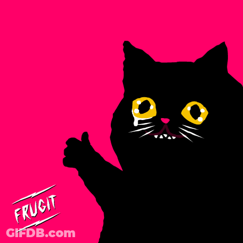 A Black Cat Giving A Thumbs Up On A Pink Background GIF