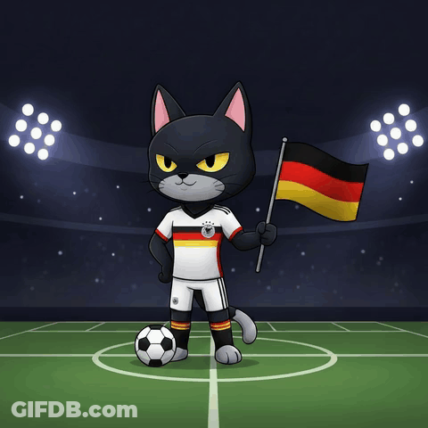 A Black Cat Holding A German Flag And A Soccer Ball GIF