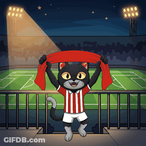 A Black Cat In A Red And White Striped Shirt Is Holding A Red Scarf GIF