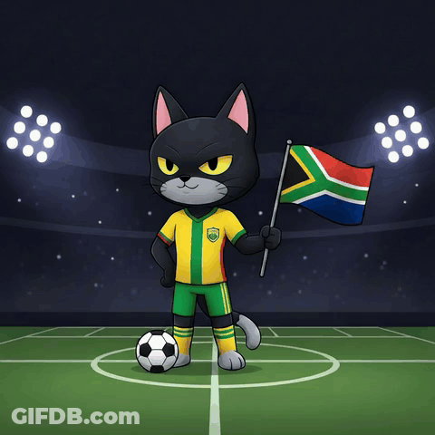 A Black Cat Is Holding A Flag And A Soccer Ball GIF