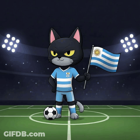 A Black Cat Is Holding A Flag And A Soccer Ball GIF