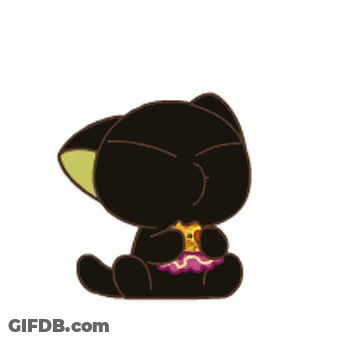 A Black Cat Is Sitting Down Eating A Piece Of Cake . GIF