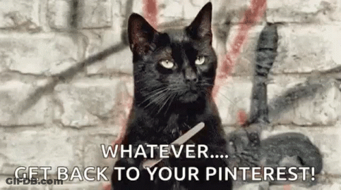 A Black Cat Is Sitting In Front Of A Brick Wall . GIF