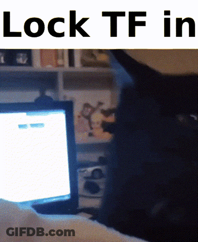A Black Cat Is Sitting In Front Of A Computer Screen With The Words Lock Tf In Above It GIF