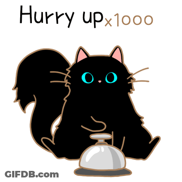 A Black Cat Is Sitting On A Bell With The Words Hurry Upx1000 Written Below It GIF