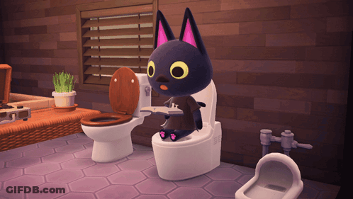 A Black Cat Is Sitting On A Toilet In A Video Game GIF