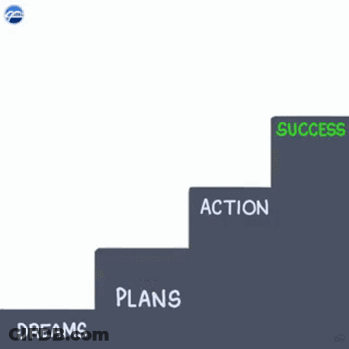 A Black Cat Is Standing On A Set Of Stairs With The Words Road To Success Written On The Top GIF