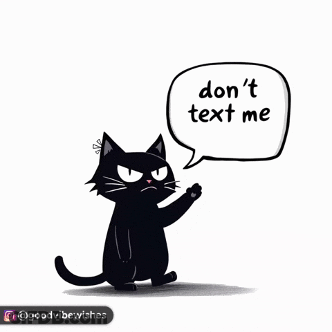 A Black Cat Says " Don 'T Text Me " In A Speech Bubble GIF