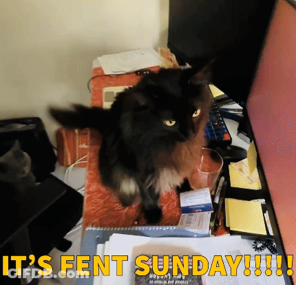 A Black Cat Sits On A Desk With The Words It 'S Fent Sunday Written Below It GIF