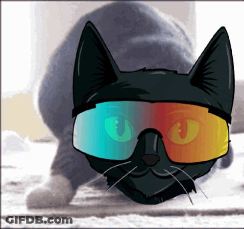 A Black Cat Wearing A Pair Of 3D Glasses Looks At The Camera GIF