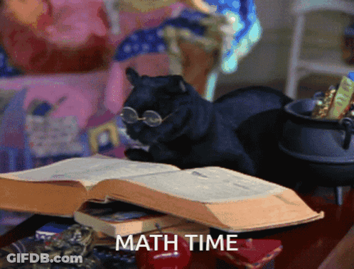 A Black Cat Wearing Glasses Sits On A Table Reading A Book With The Words Math Time Above It GIF