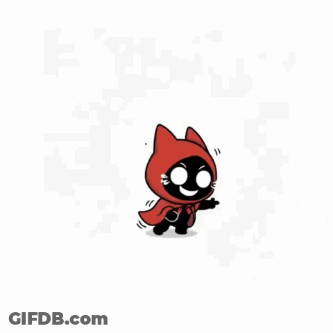 A Black Cat With A Red Cape Is Laughing With The Words Ha Ha Ha Ha Ha Surrounding It GIF