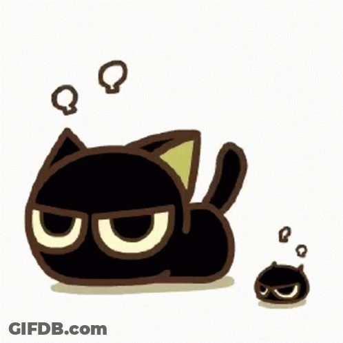 A Black Cat With Glasses Is Laying Down Next To A Smaller Cat . GIF