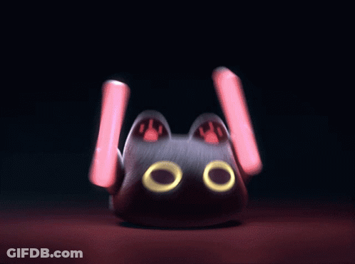 A Black Cat With Glowing Eyes And Paws Holds Two Green Lightsabers GIF