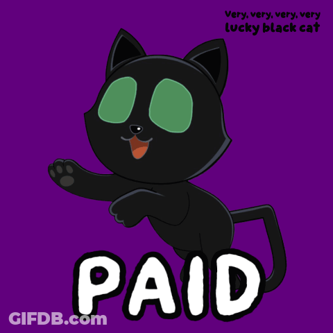 A Black Cat With Green Eyes Says Paid GIF