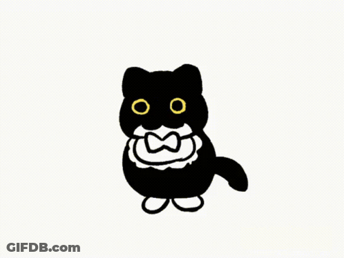 A Black Cat With Yellow Eyes Is Wearing A Bow Tie And A White Scarf . GIF