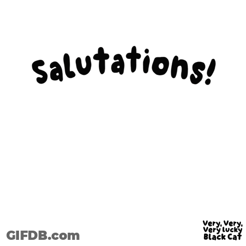 A Black Cat With Yellow Eyes Says " Salutations " GIF