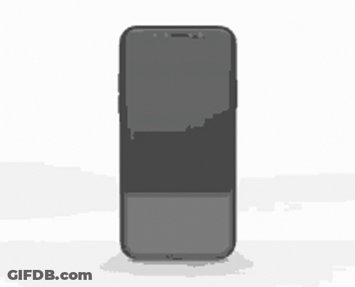 A Black Cell Phone Is Sitting On A White Surface With A Shadow On It . GIF