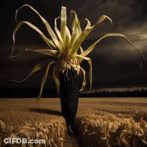 A Black Corn On The Cob In A Field Of Wheat GIF