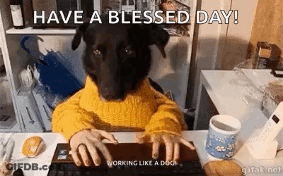 A Black Dog Is Sitting At A Desk Typing On A Keyboard . GIF