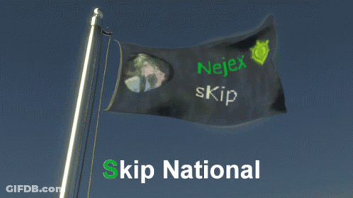 A Black Flag That Says Nejex Skip Is Flying In The Wind GIF